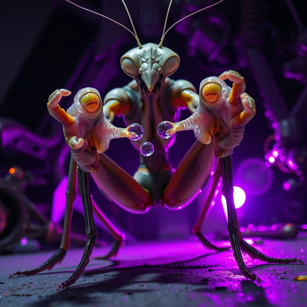 Dominant Mantis Master in Combat Squat