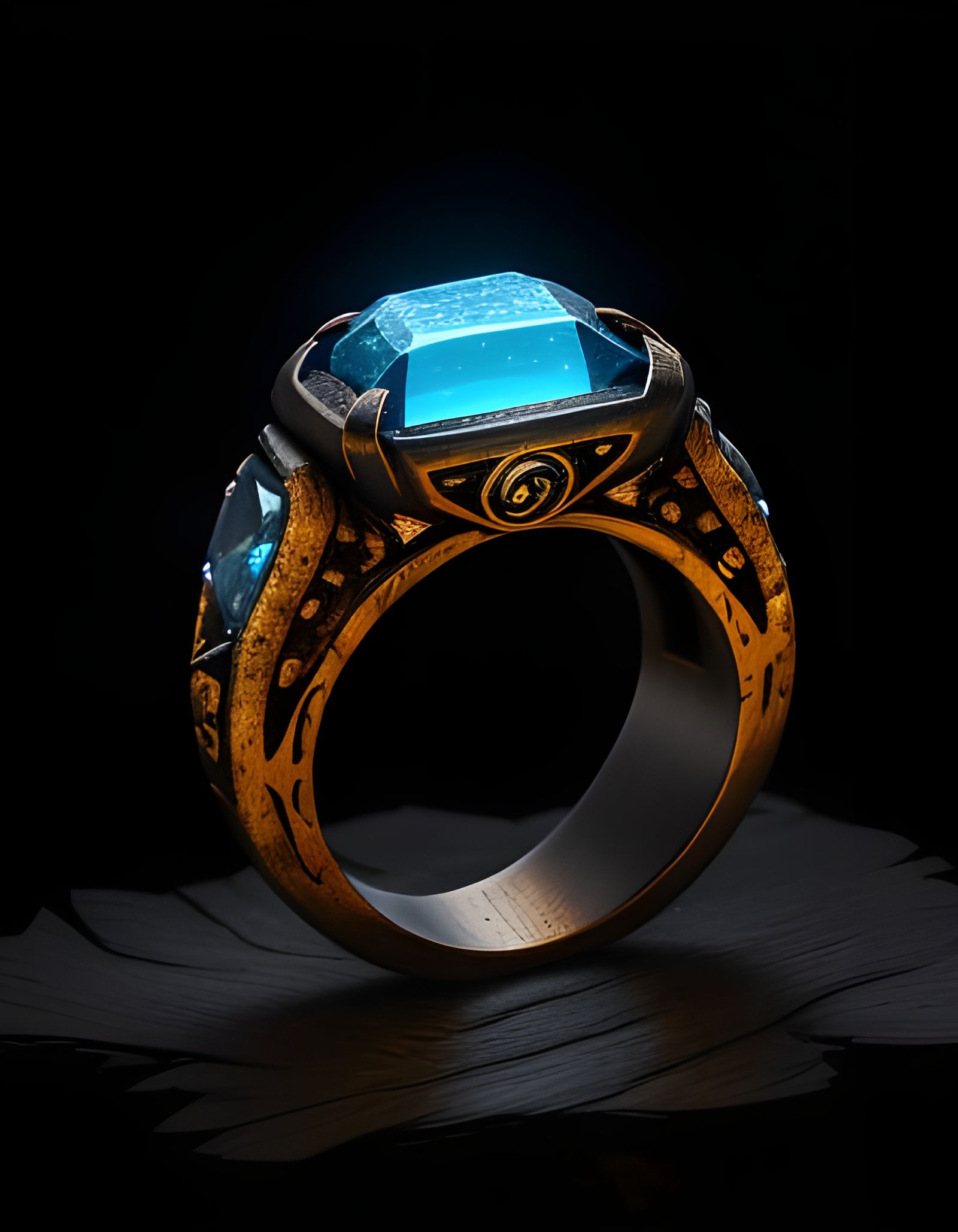 Ancient Arcane Ring in Dark Wood Setting