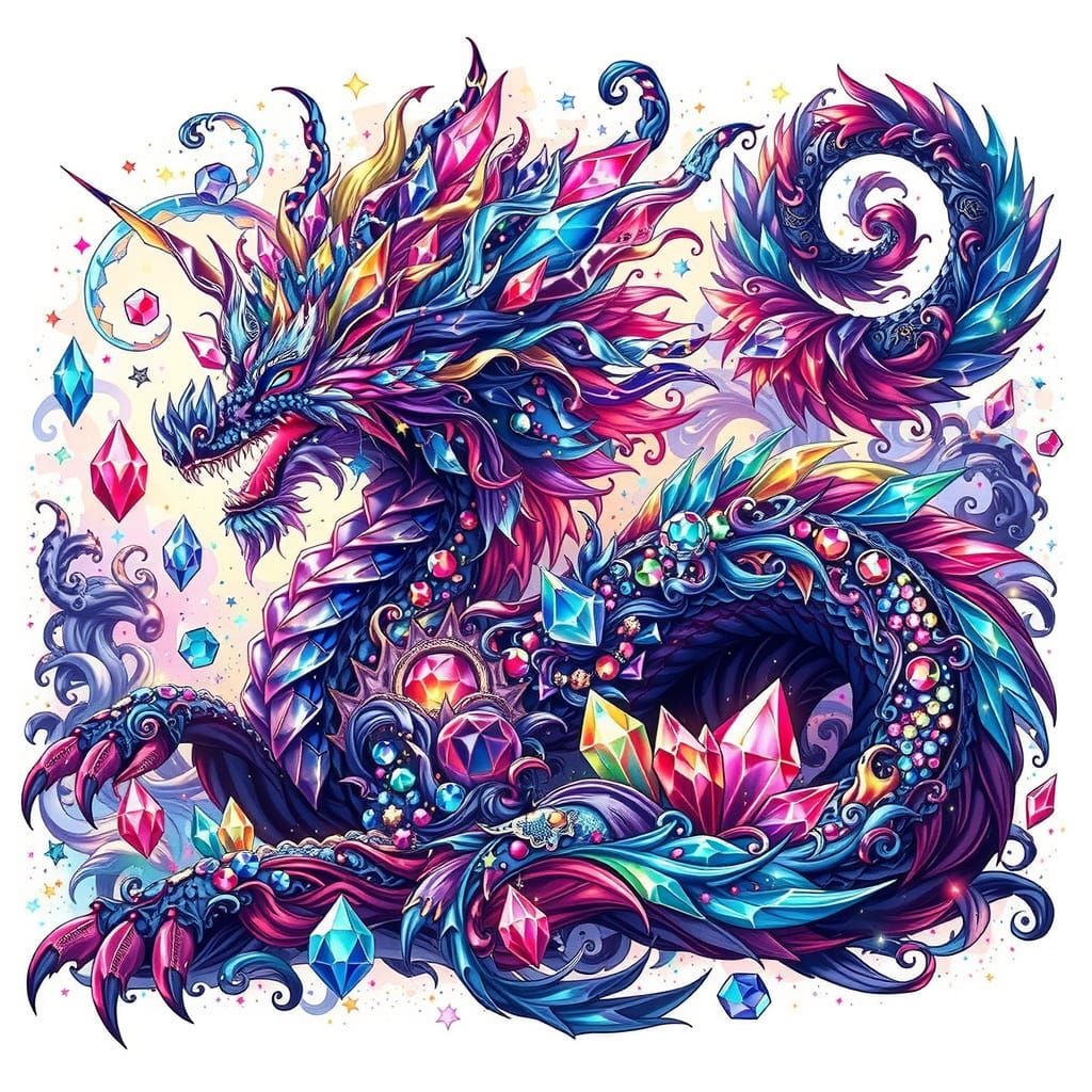 Majestic Gemstone Dragon in Vibrant Cutecore Style