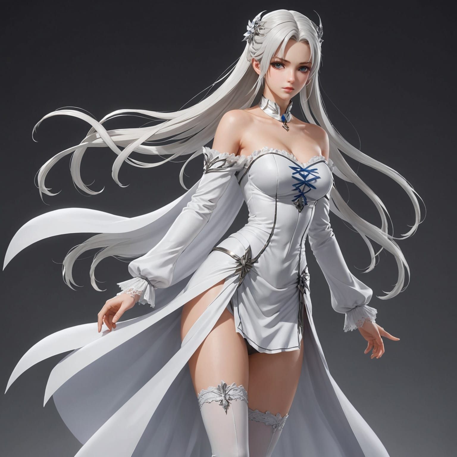 Slavic Heroine in Flowing White Dress, Anime Style