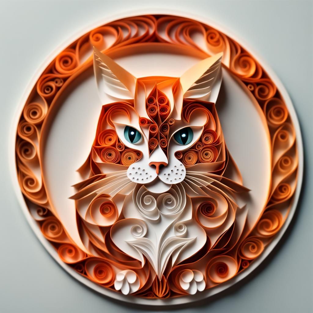 A cute cat paper quilling piece