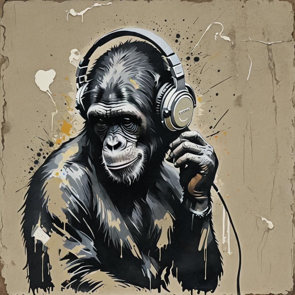 Contemplative Chimpanzee in Graffiti Stencil Art