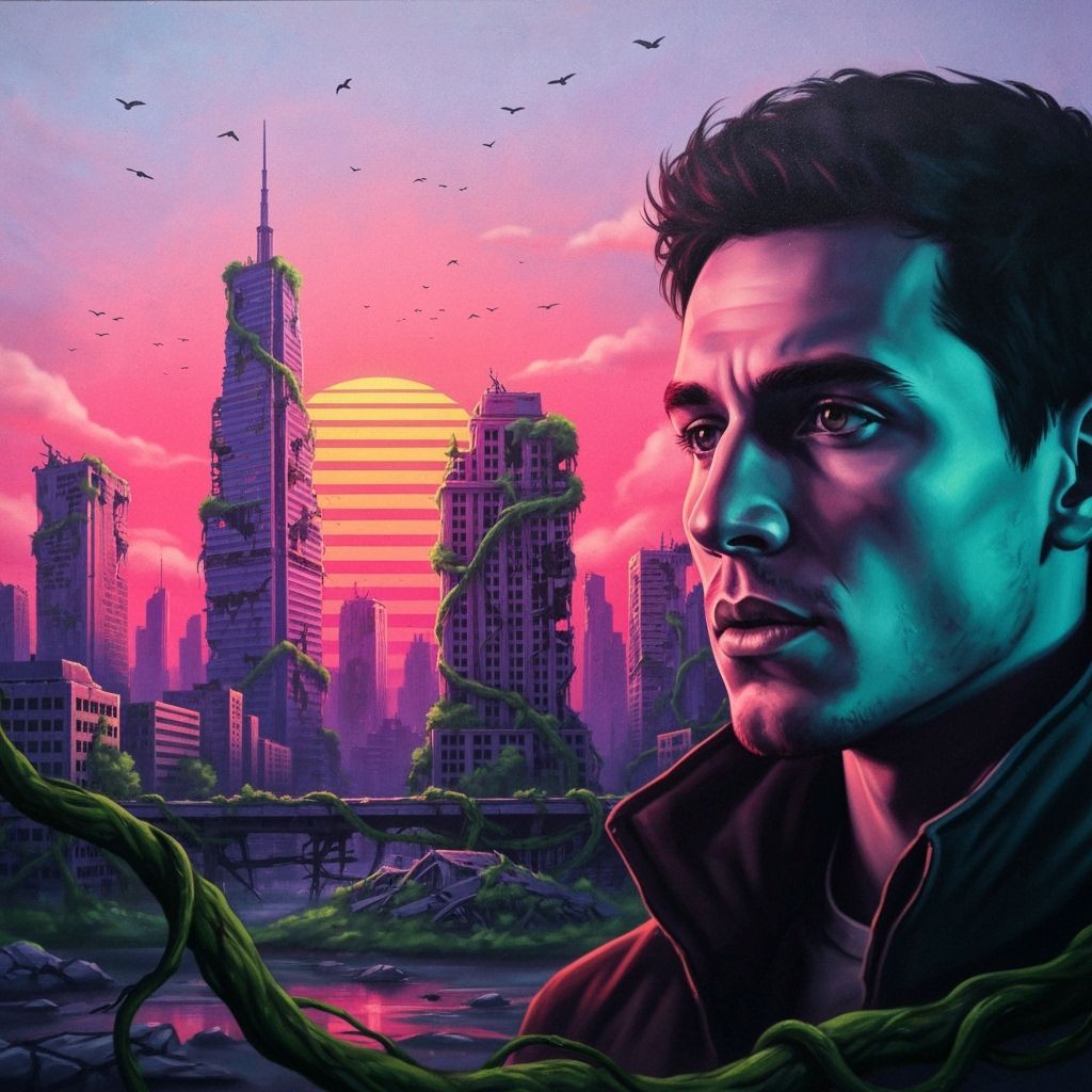 80s Airbrush Mural of Post-Apocalyptic City