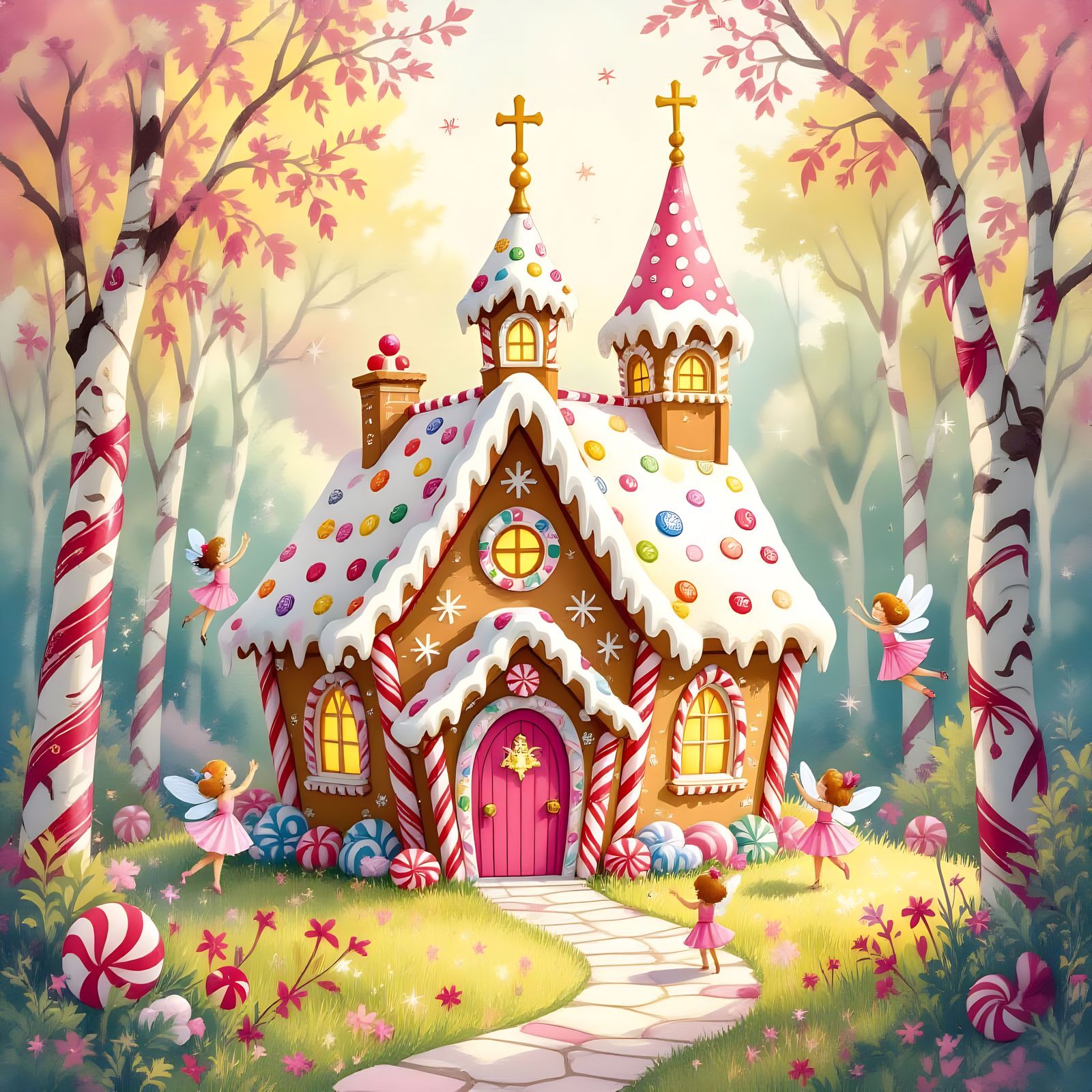 Gingerbread Chapel in Candy Forest, Storybook Style