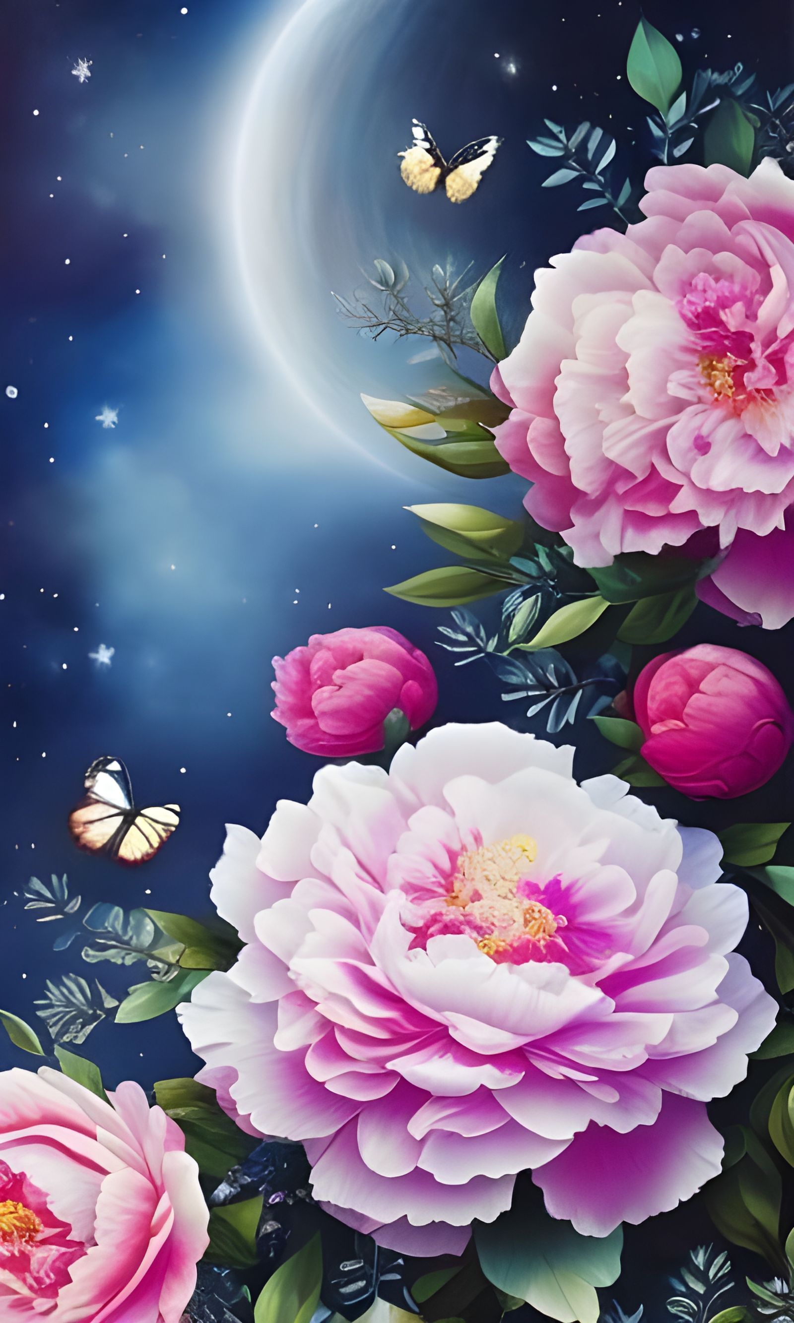 Peonies by the light of the moon