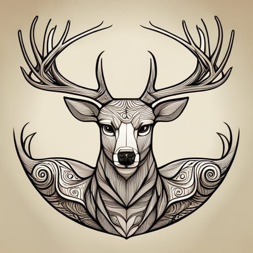 Simple Deer Line Art with Abstract Shading