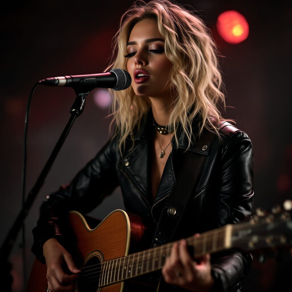 Hyperrealistic Portrait of a Blonde Rockstar Singing