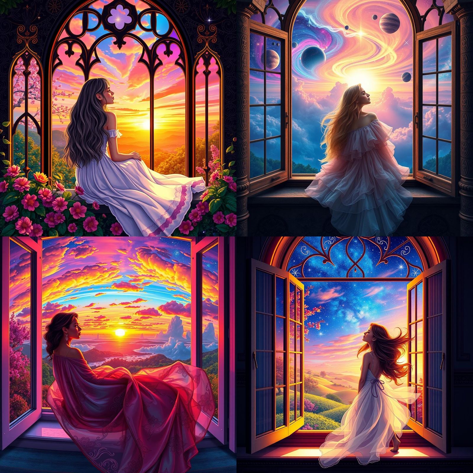 Woman Watches Sunset Time-Lapse, Astral Illustration