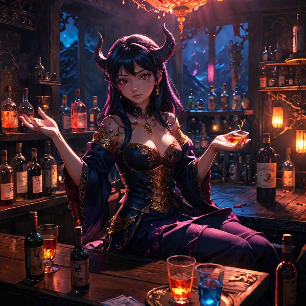 Mysterious Demon Trader Unveils Enchanted Liquor in Neon-Lit...