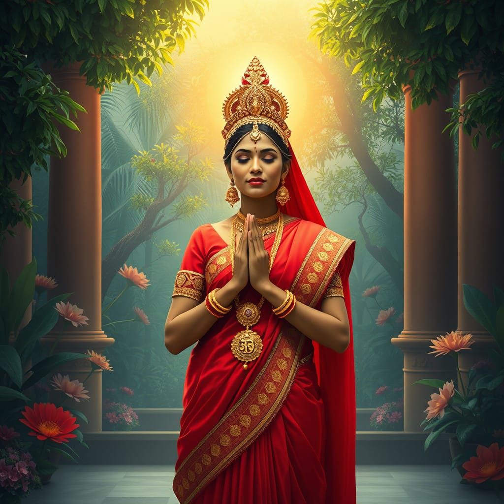 Mystical Hindu Priestess in Temple Sanctuary
