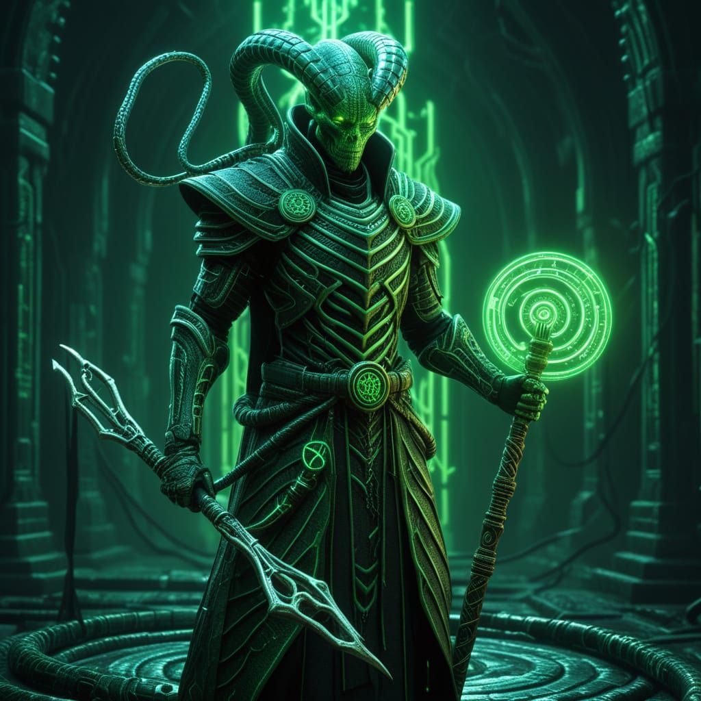 Biopunk Mage with Serpent Staff in Dark Fantasy Style