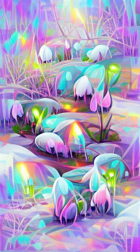 Iridescent Snowdrops in Psychedelic Neon Pastel