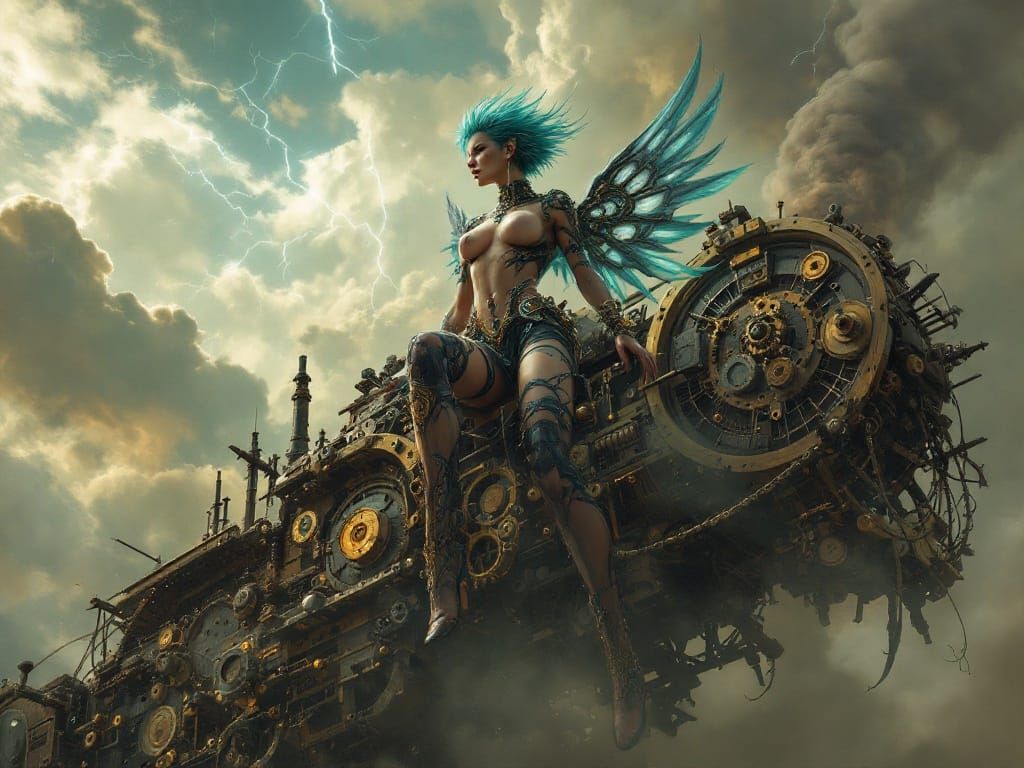Steampunk Valkyrie Soaring on War Machine