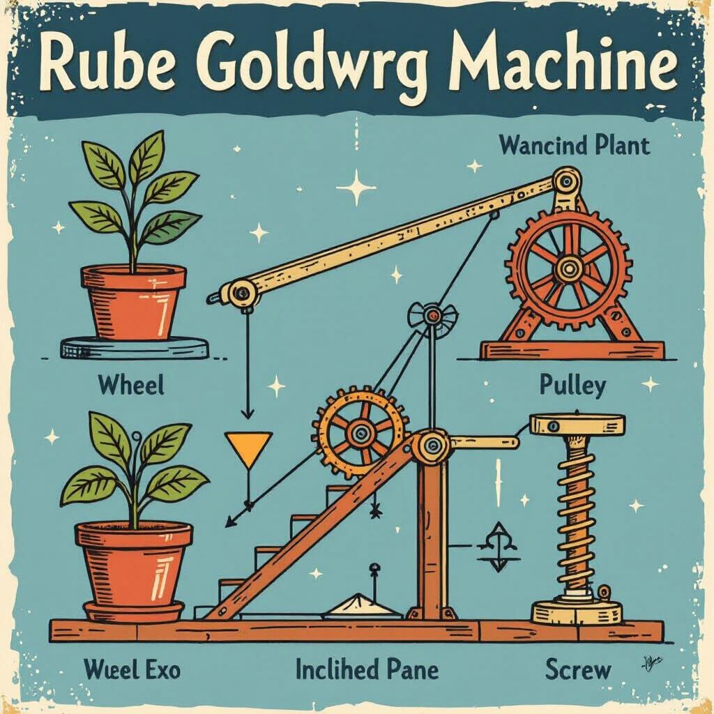 Rube Goldberg Machine Blueprint for Watering Plants