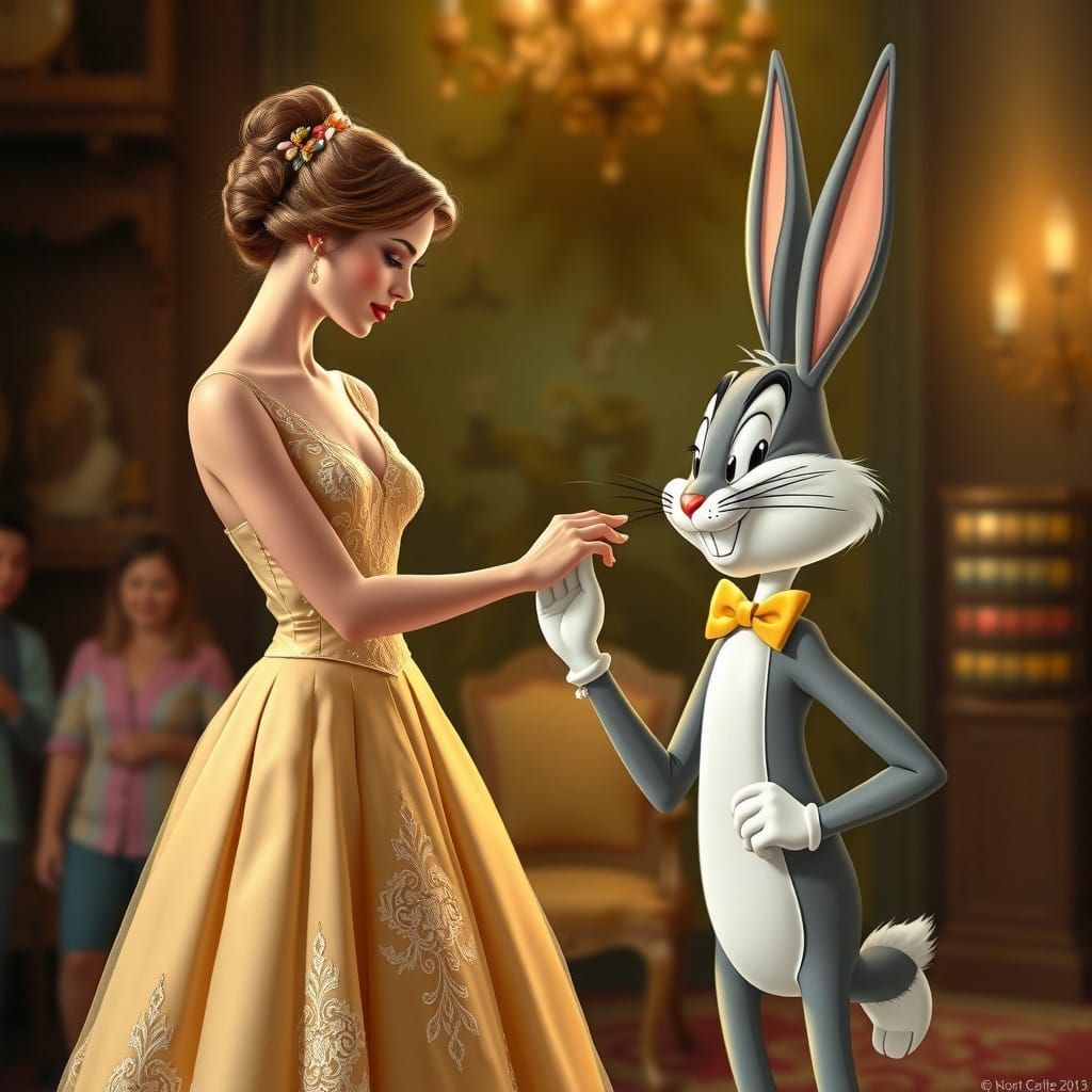 Elegant Woman Receives Chivalrous Kiss from Whimsical Courti...