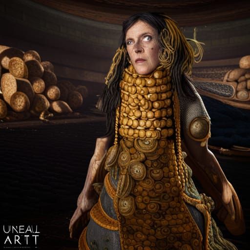 Old Soldier in Chainmail with Bread, Klimt Style