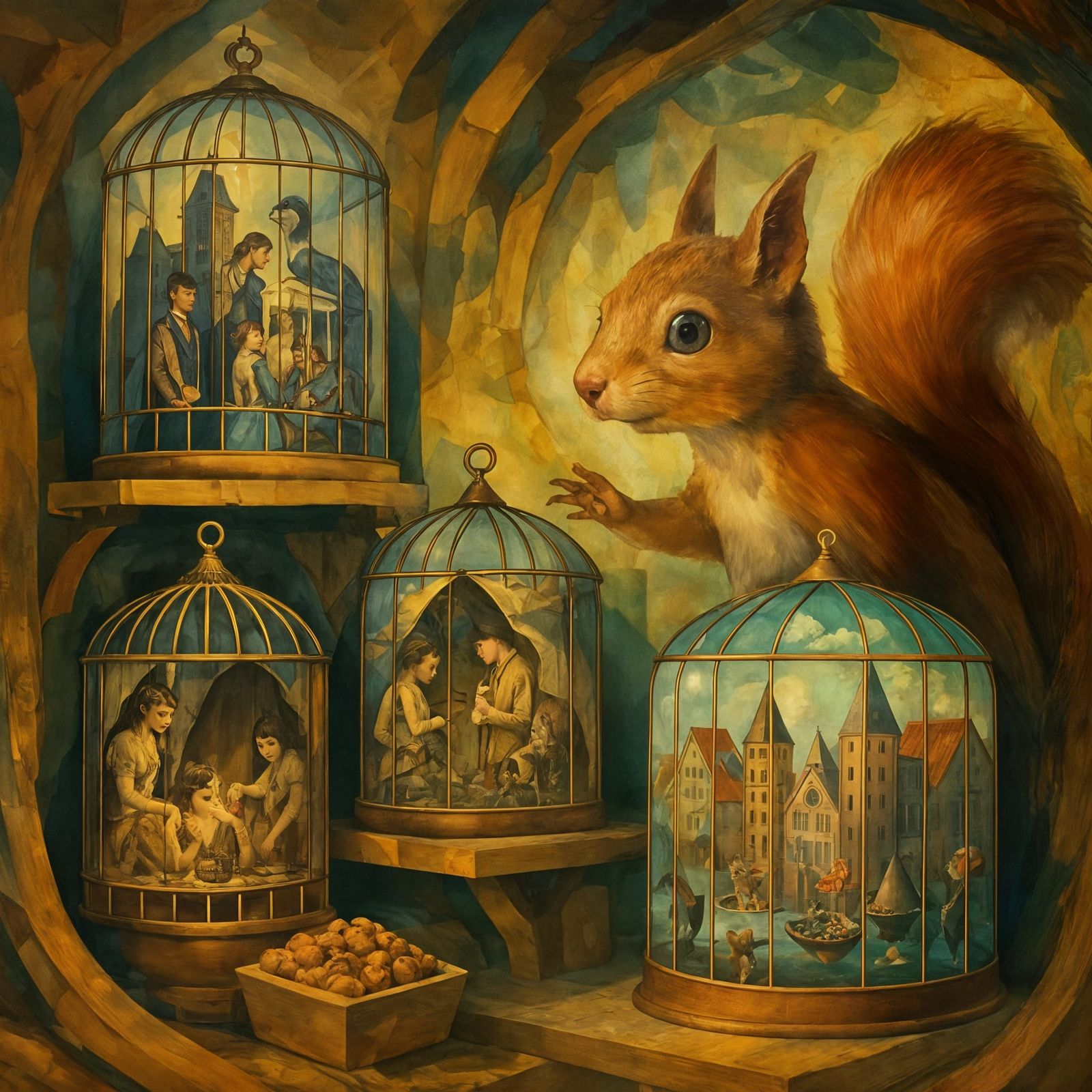 Squirrel's Den: Miniature Worlds in Birdcages