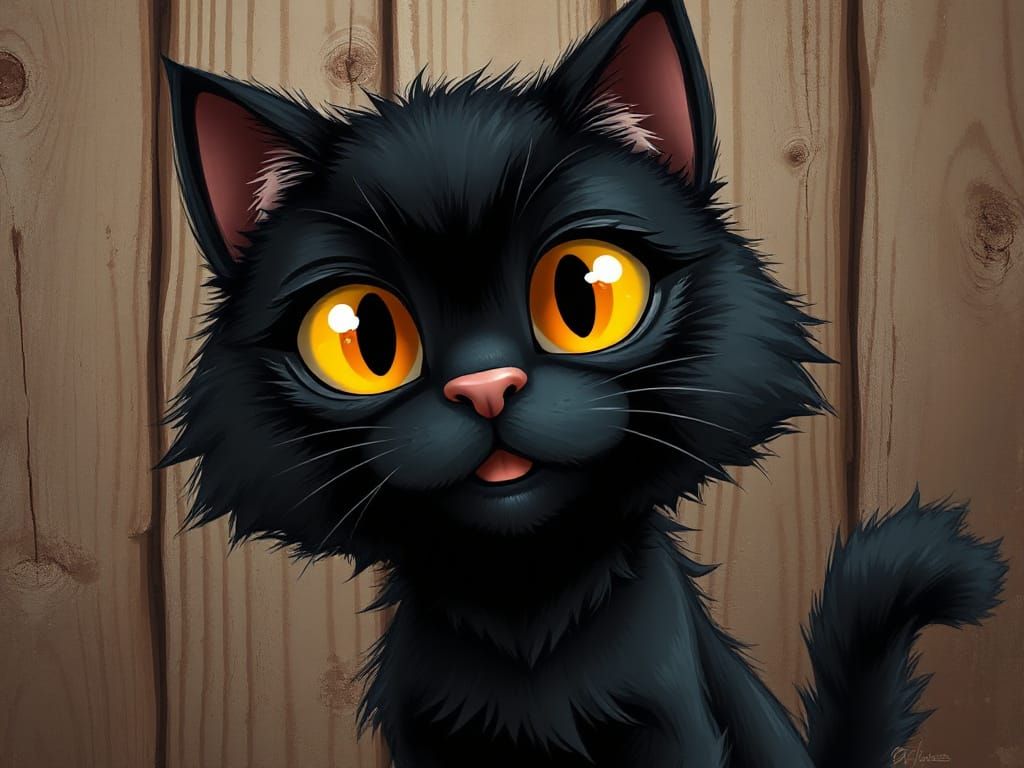 Whimsical Black Cat with Vibrant Yellow Eyes