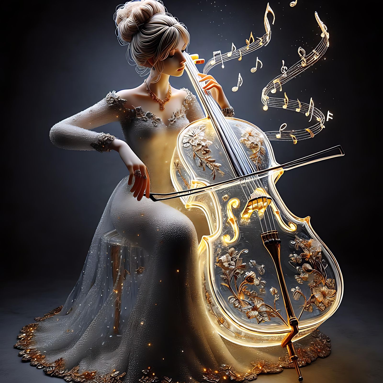 Glass Cello Performance in a Darkened Room