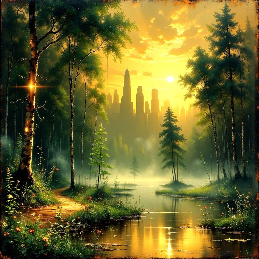 Abandoned Garden at Twilight in a Faded New York Landscape