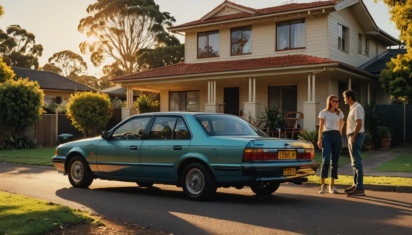 Family Admiring 1993 Ford Falcon in Australia