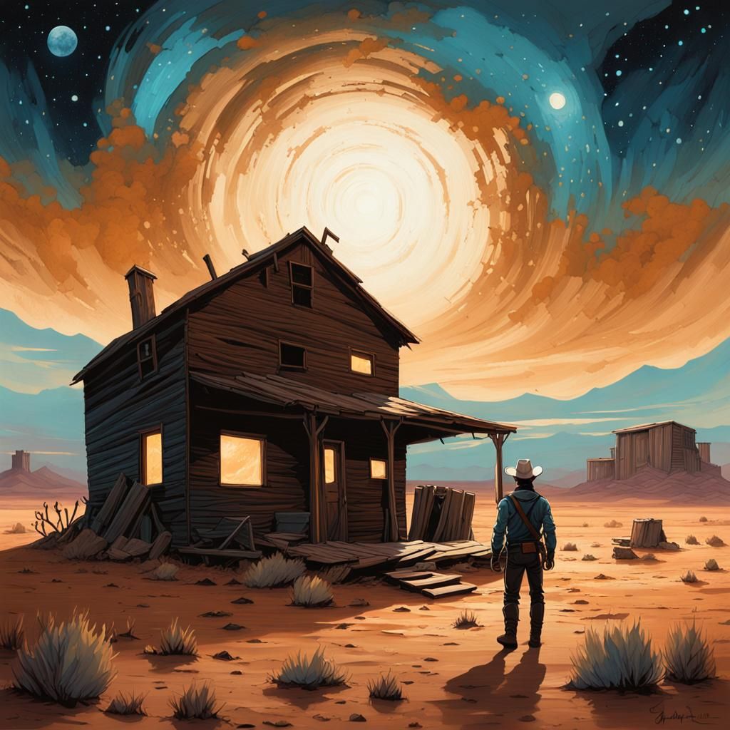 Space Cowboy in Surreal Desert Landscape
