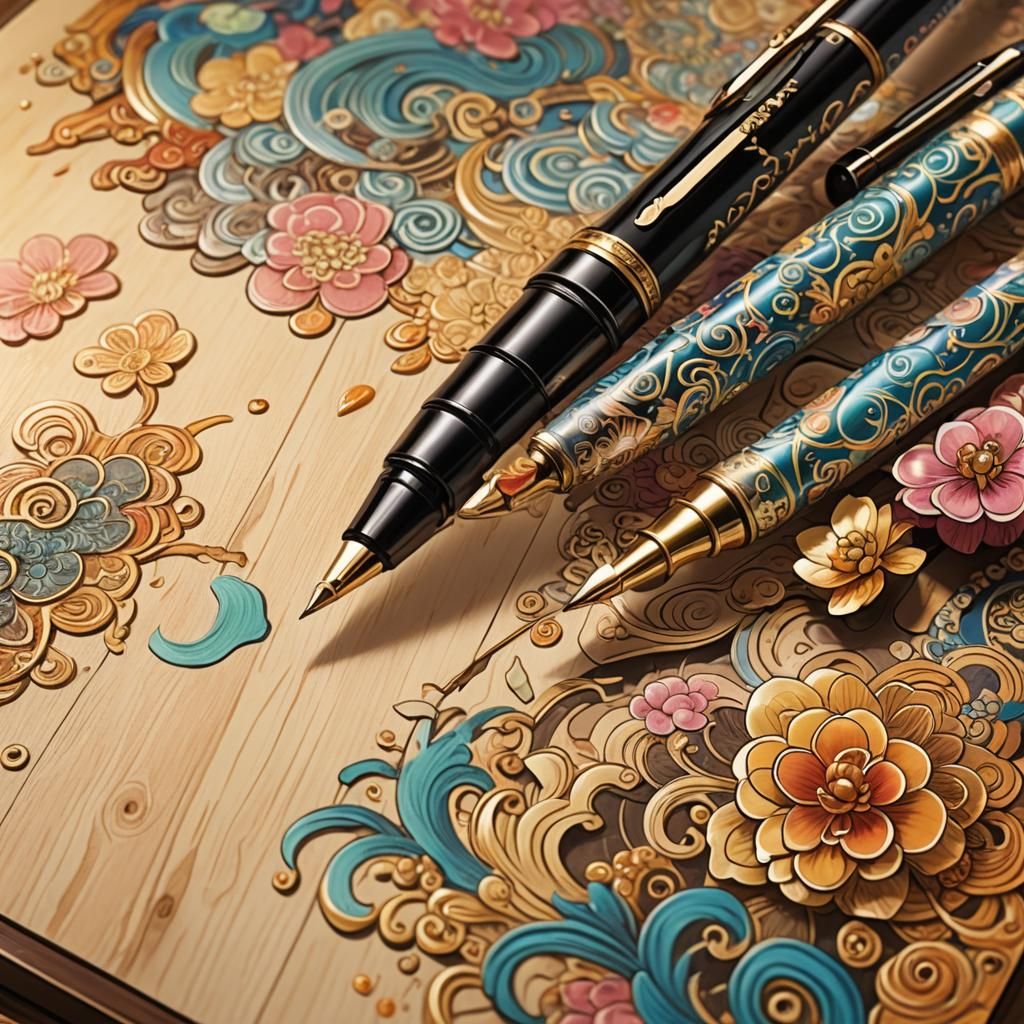 Pen on Japanese Table in Manga Style