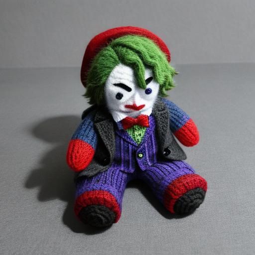 Knitted Wool Joker Toy: Stylized Digital Art