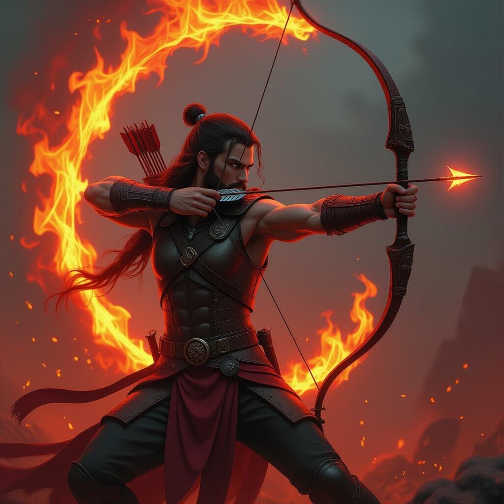 Sagittarius Archer Engulfed in Flames: Fantasy Art