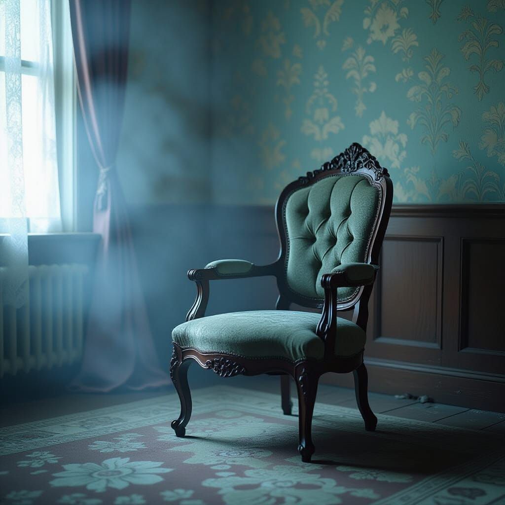 Ornate Chair Glides Mysteriously in Dim Room