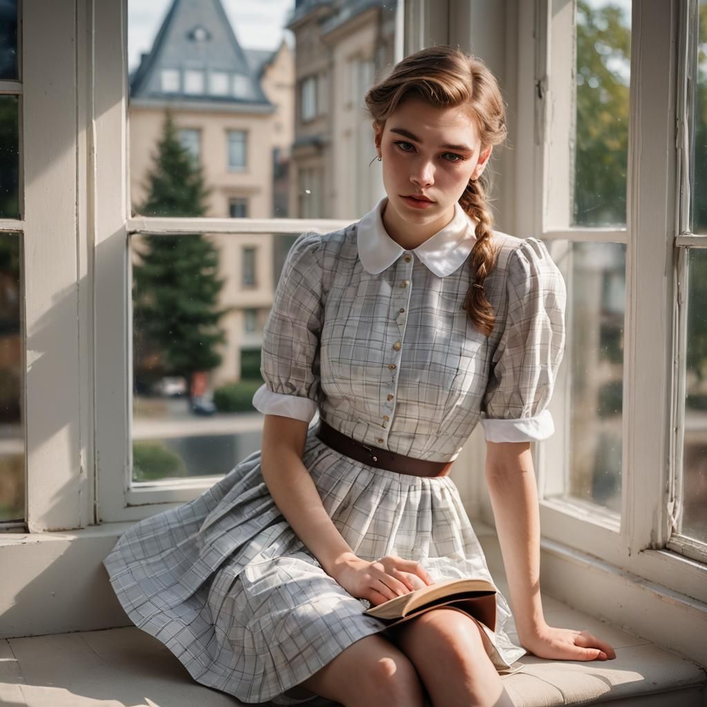 Cross-Dressed Teen Portrait with Window Reflection