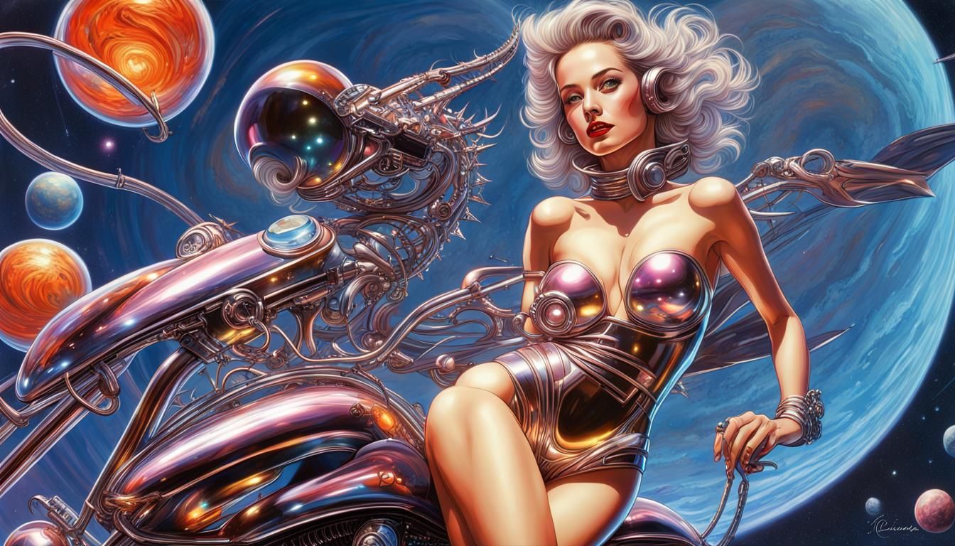 Cyberpunk Space Pilot on Dragon Robot in Candy Art