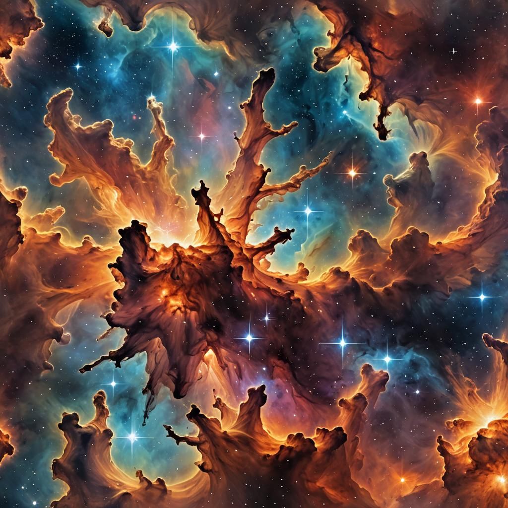 Nebula Star Cluster in Gouache Style