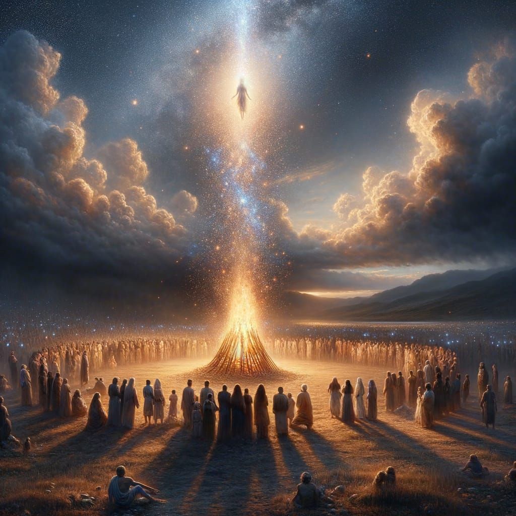 Spirits Ascending in Mourning Ceremony, Hyperrealistic in St...