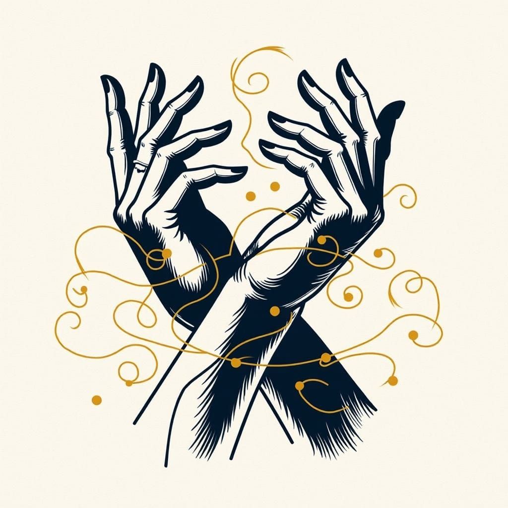Dancing Hands in Golden Light: Art Nouveau Style
