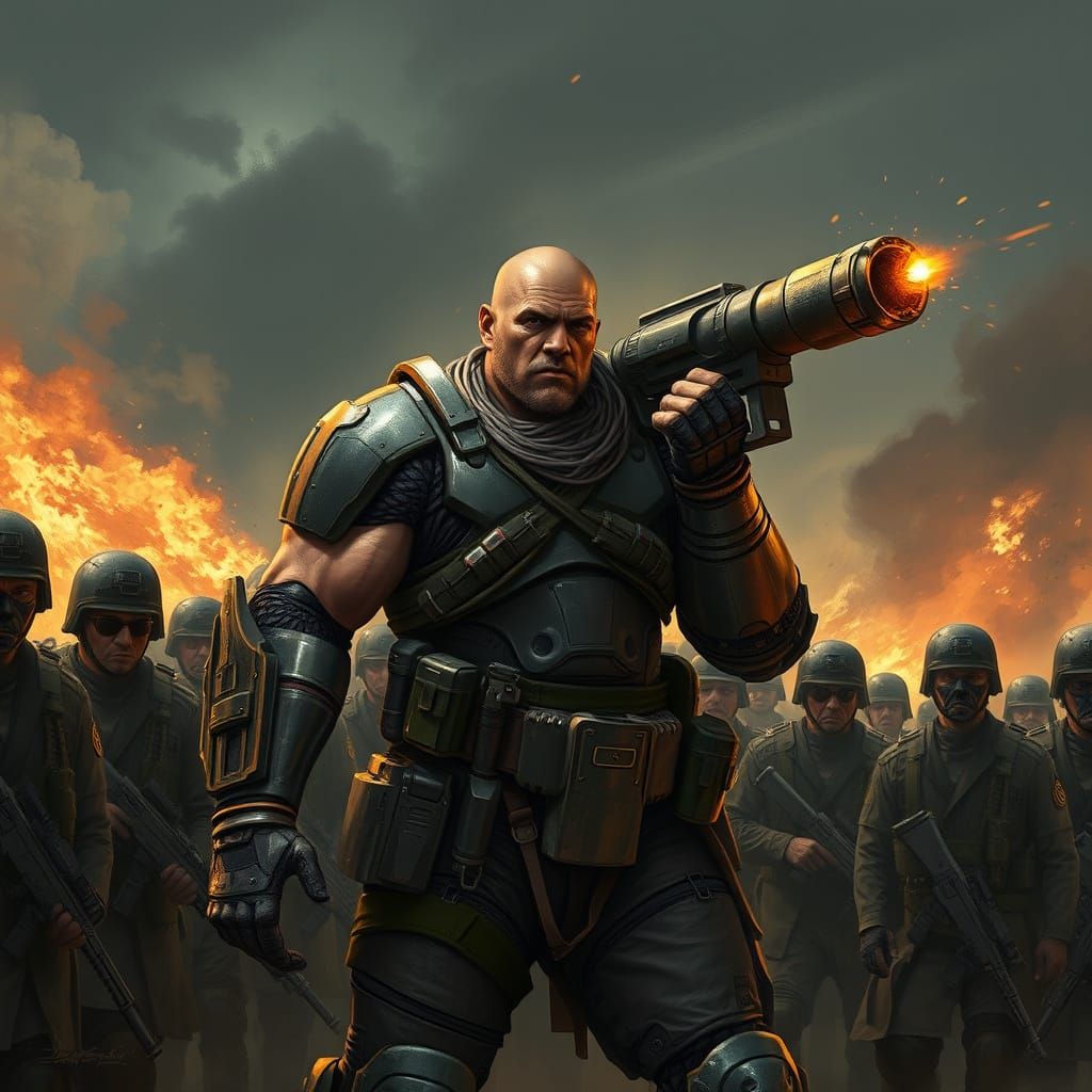 Cyborg Warrior Blasts Fire in High-Octane Action Scene