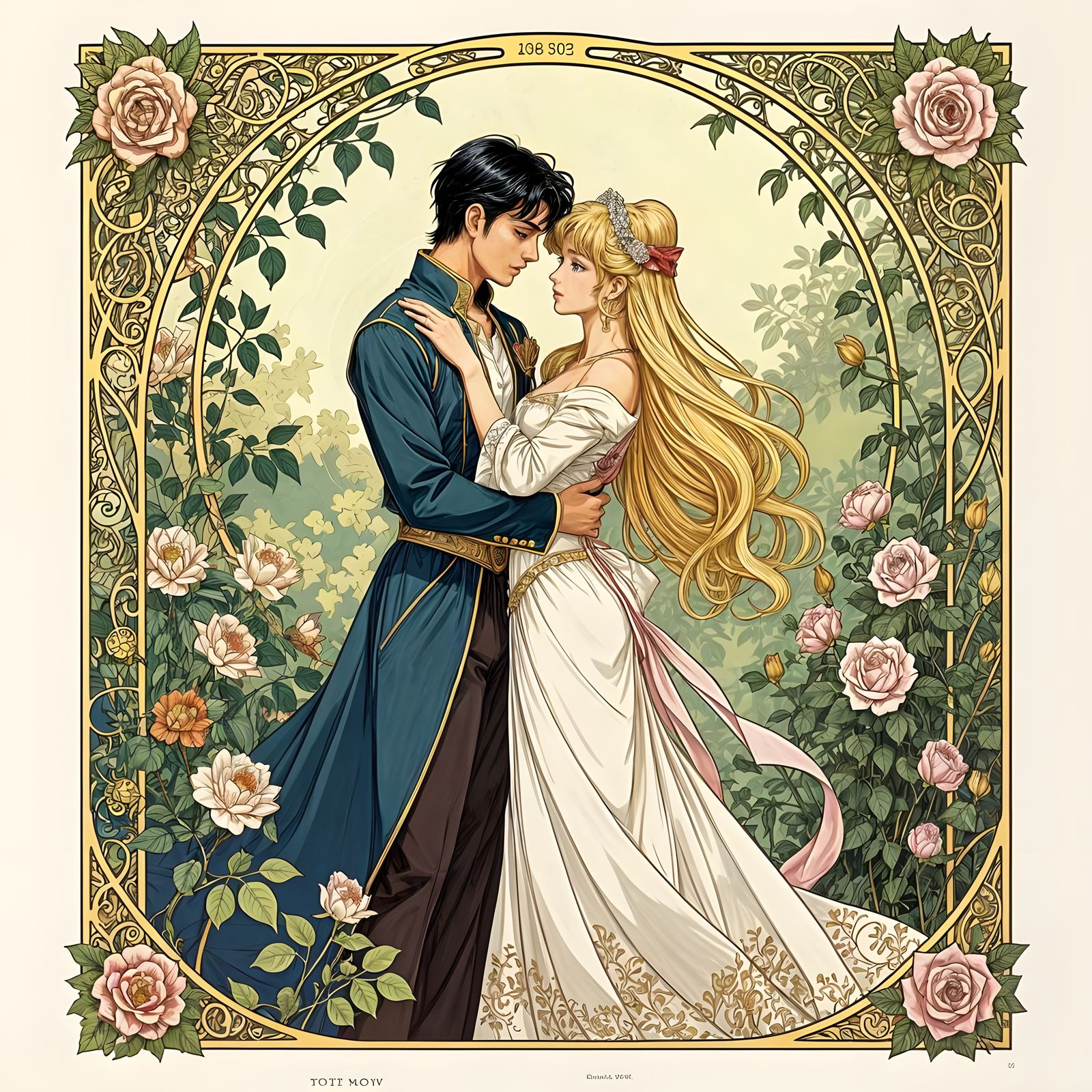 Lovers Tarot Card in Art Nouveau Style