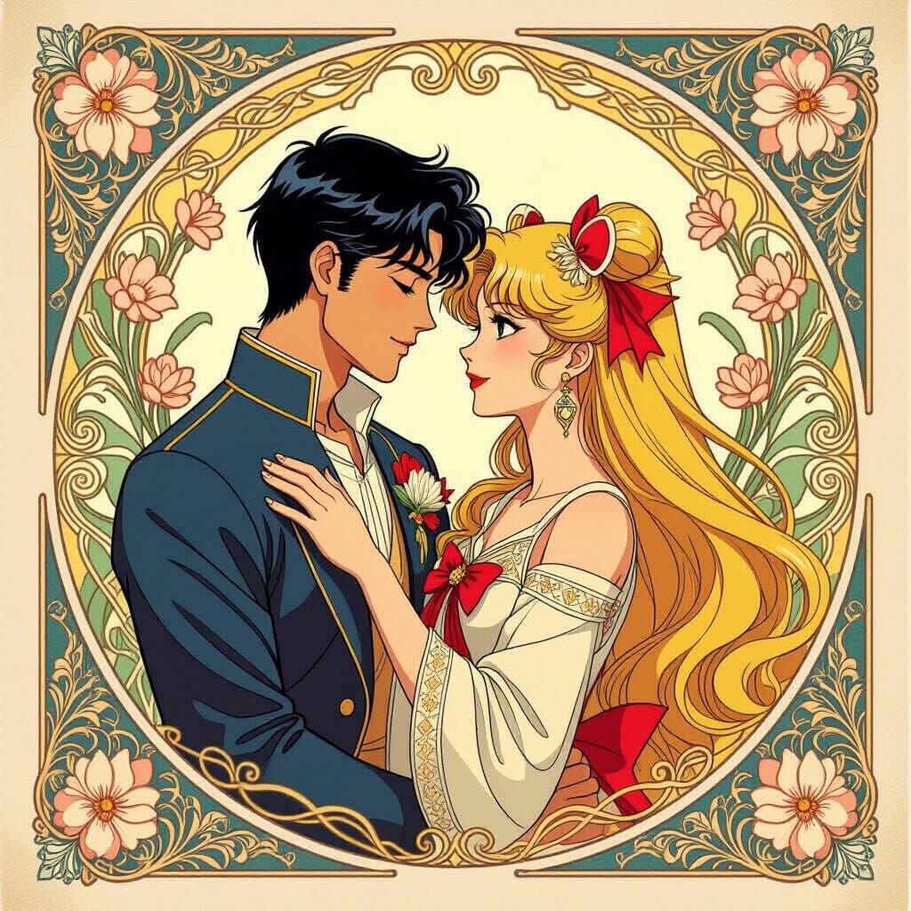 Sailor Moon Lovers Card in Art Nouveau Style