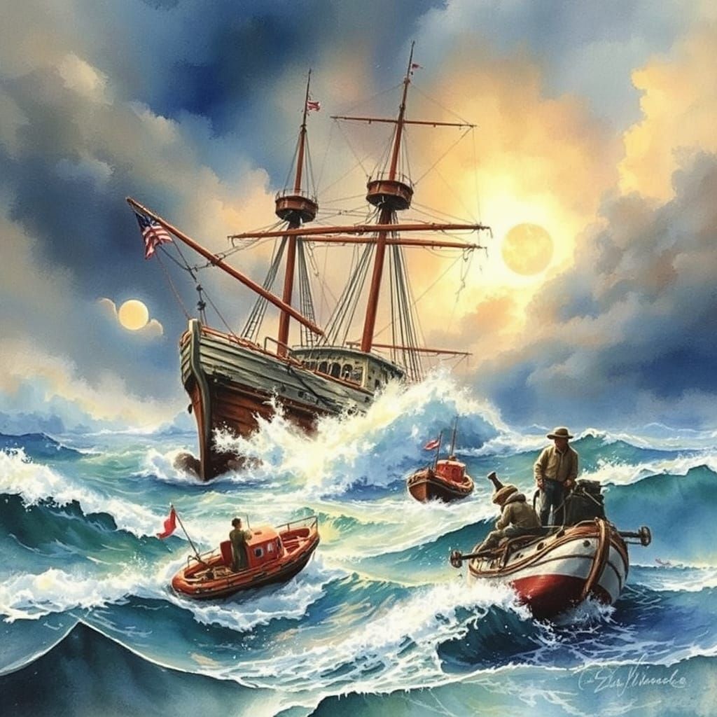 Brig Pilgrim Wrecked Off Brighton: Ethereal Watercolour