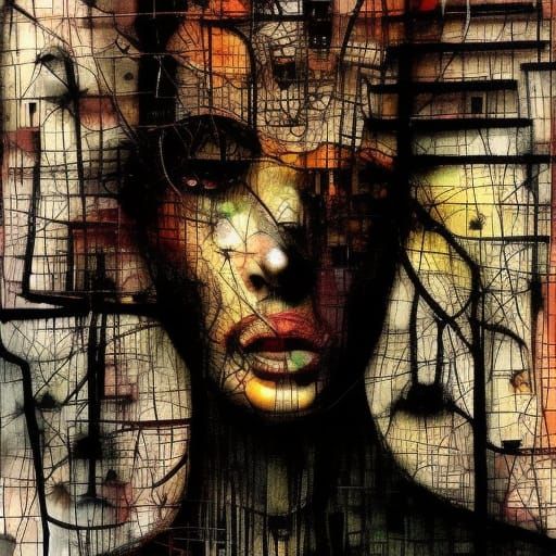 Claymation Portrait with Ink Drips in Maximalist Style