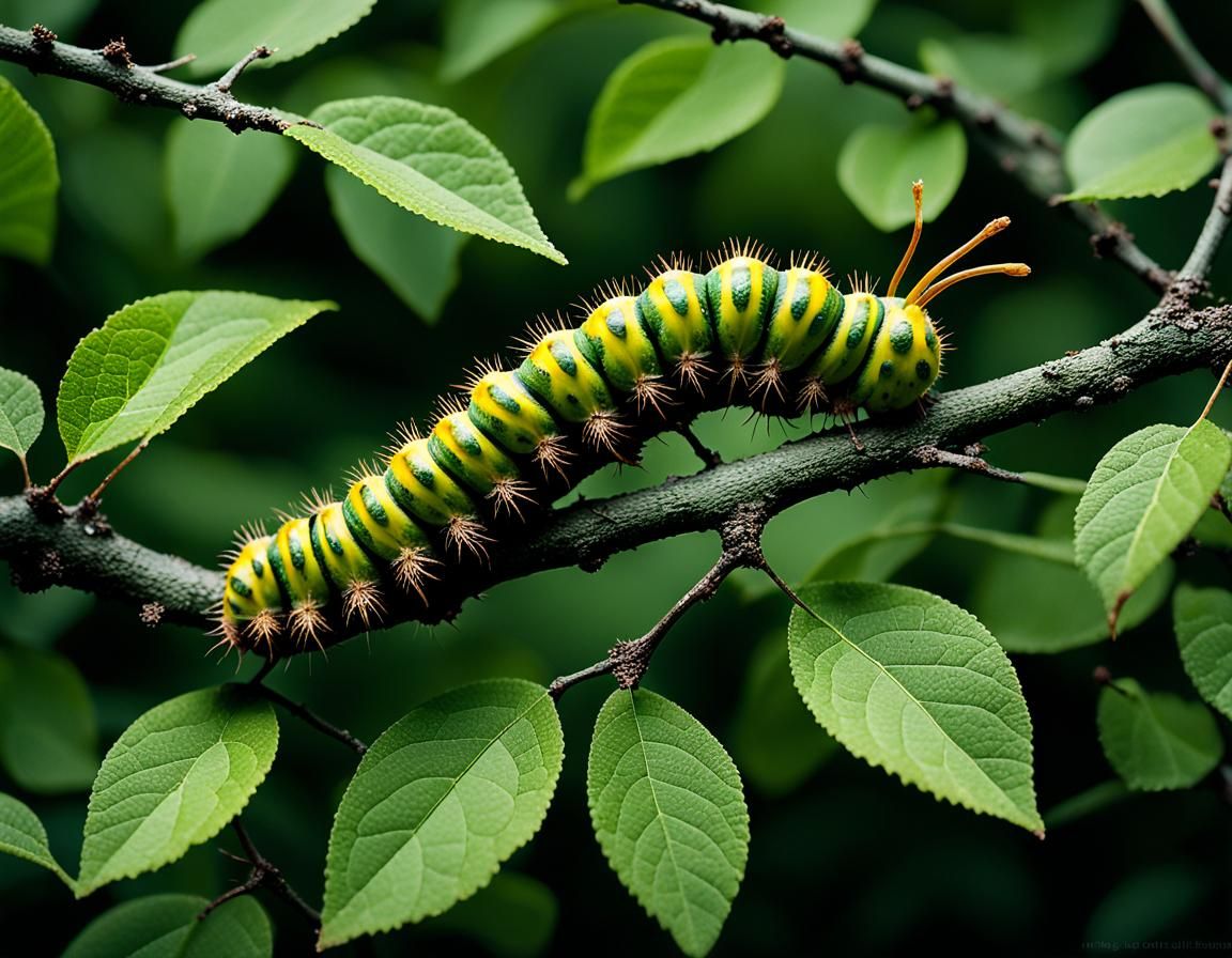 Caterpillar Macro in Style of Environmental Art