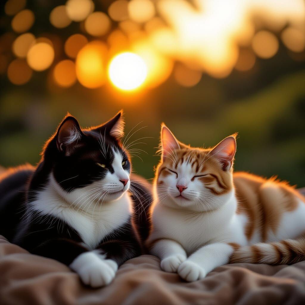 Elegant Cats Resting by Sunset