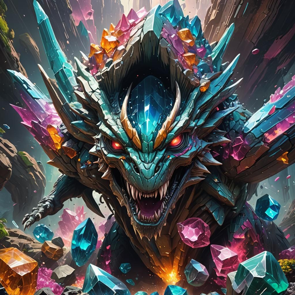 Alien Crystal Planet with Monsters and Dinosaurs