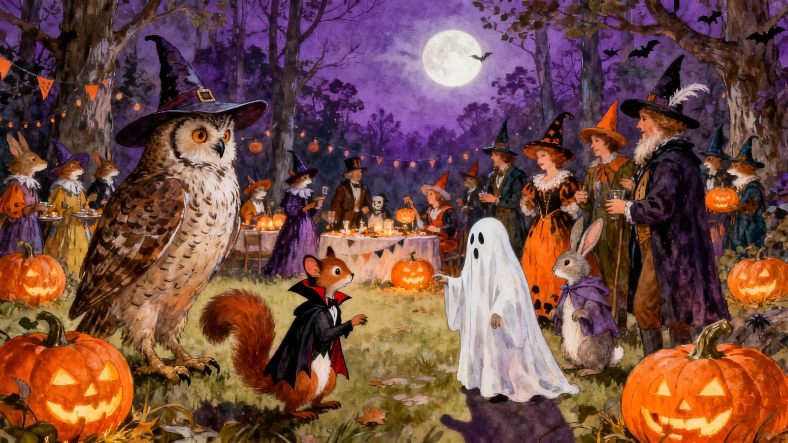 Forest Animals Host Magical Halloween Party with Humans
