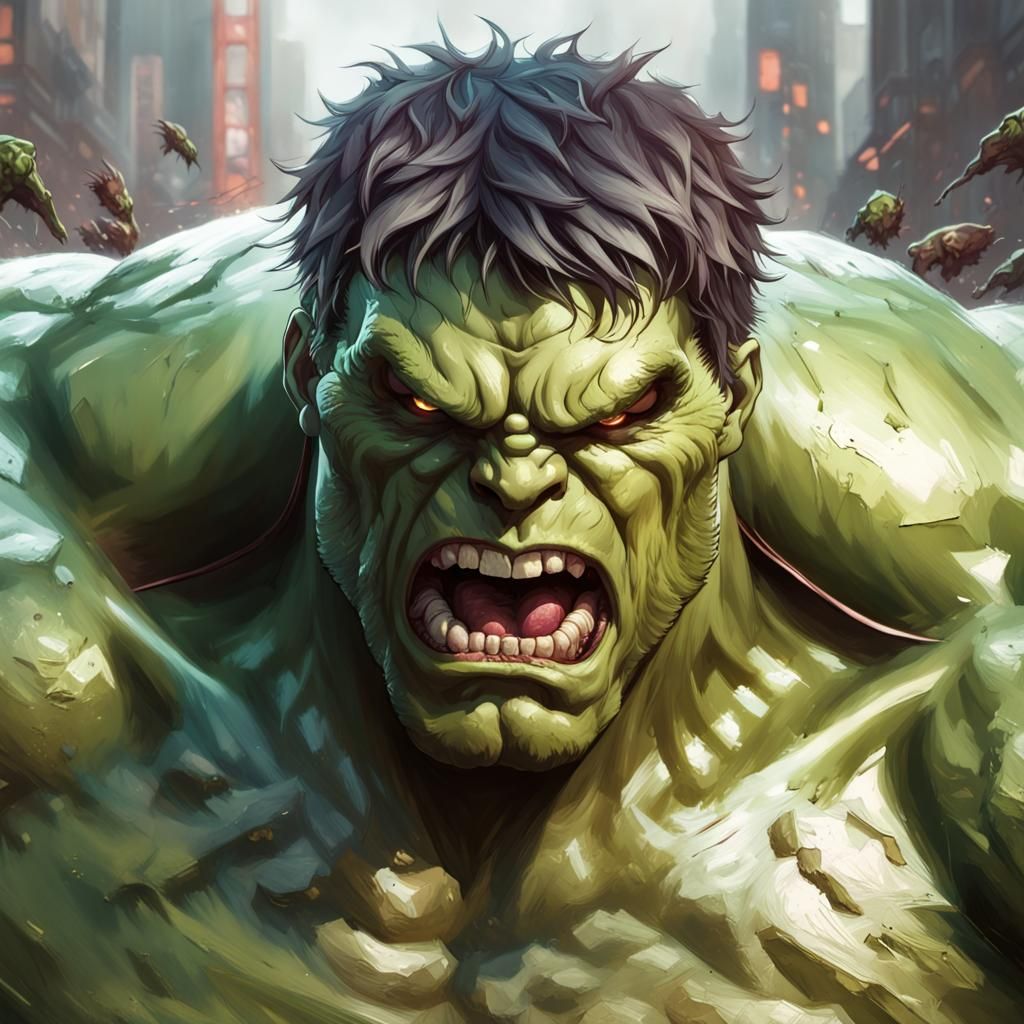 Mech Hulk vs Zombies Portrait in Artstation Style