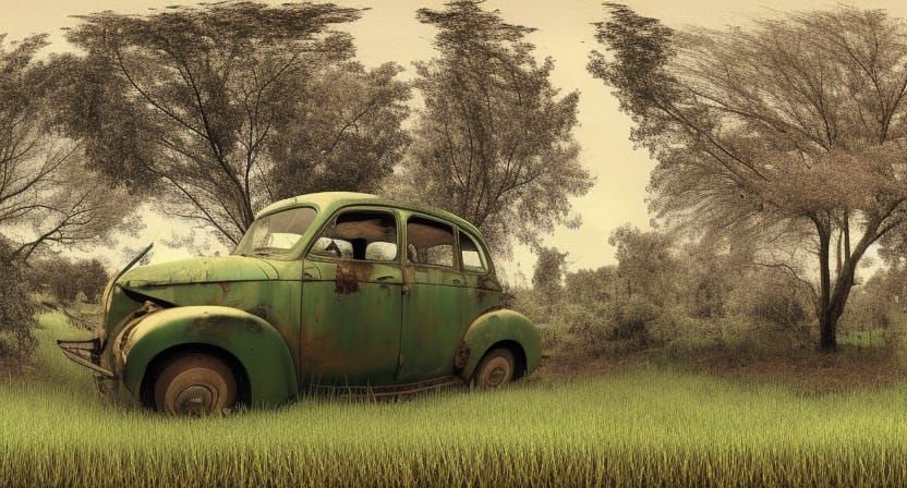 Vintage Digital Art of Old Rusty Car