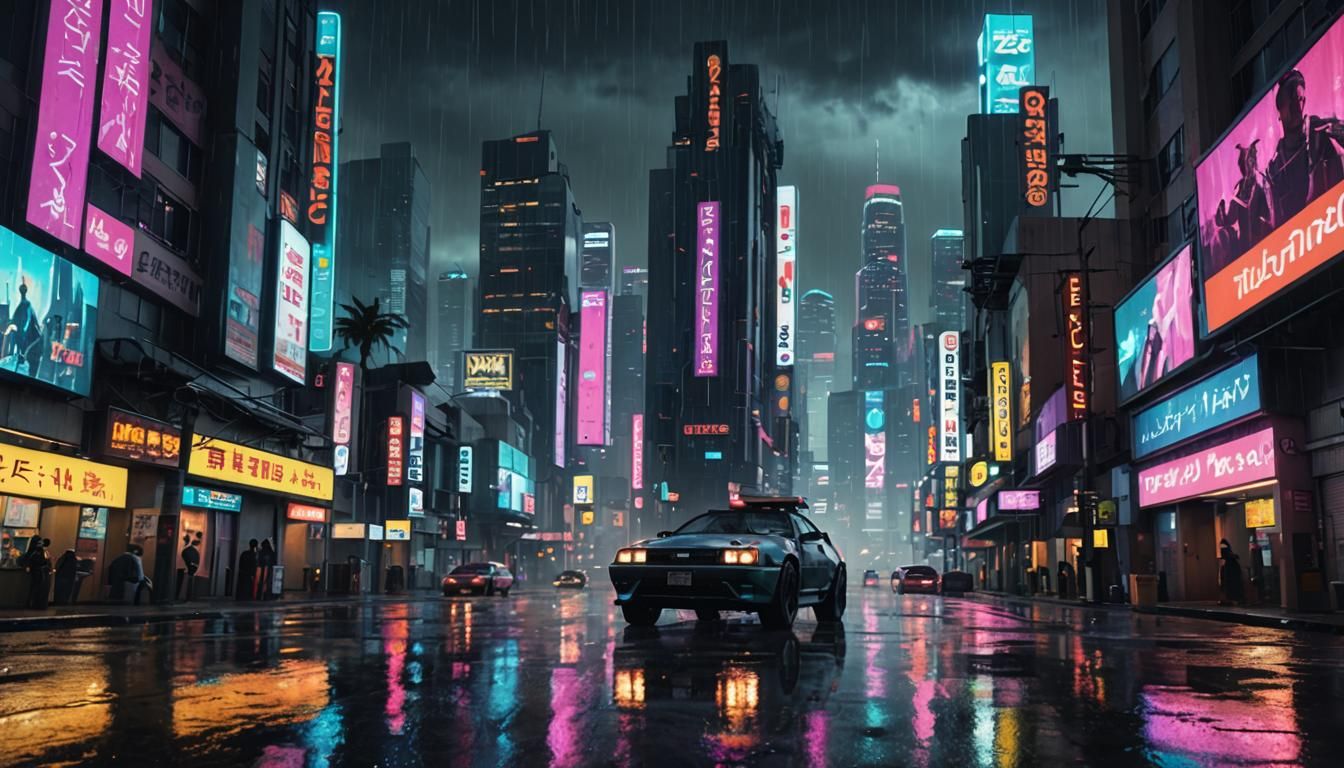 Cyberpunk Los Angeles: Bright Metropolis After Earthquake