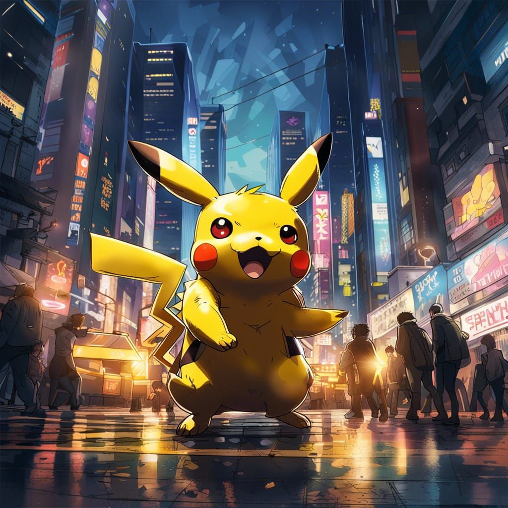 Giant Pikachu Wreaks Havoc in Tokyo at Night