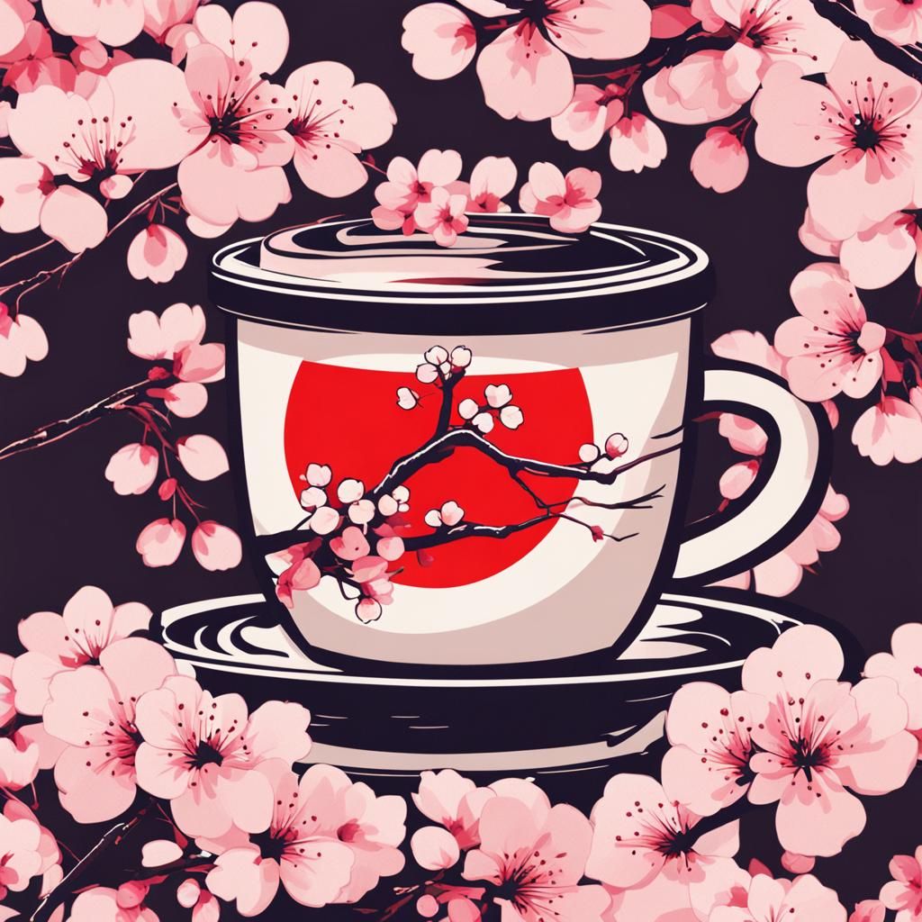 Coffee Cup Logo with Cherry Blossom Theme