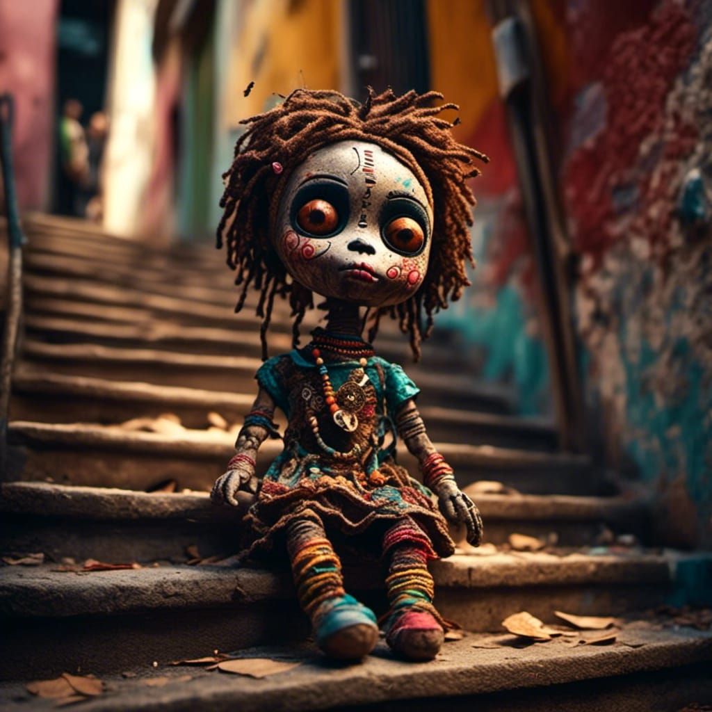 Voodoo doll left on a staircase of a favela of Rio